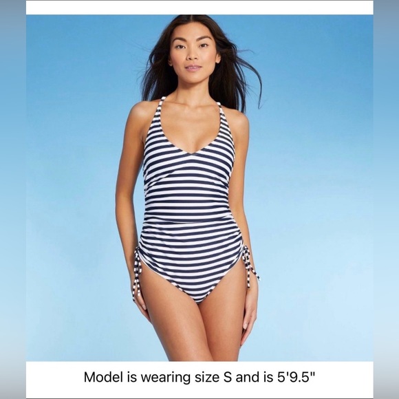 Target Other - NEW Target women one piece white & navy blue stripe swimsuit swimwear size S